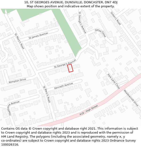 10, ST GEORGES AVENUE, DUNSVILLE, DONCASTER, DN7 4DJ: Location map and indicative extent of plot