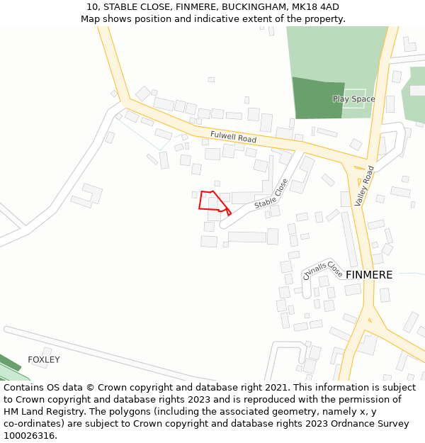 10, STABLE CLOSE, FINMERE, BUCKINGHAM, MK18 4AD: Location map and indicative extent of plot