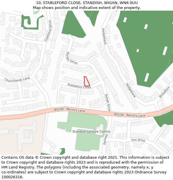 10, STABLEFORD CLOSE, STANDISH, WIGAN, WN6 0UU: Location map and indicative extent of plot