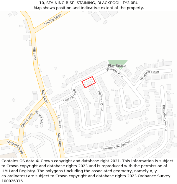 10, STAINING RISE, STAINING, BLACKPOOL, FY3 0BU: Location map and indicative extent of plot