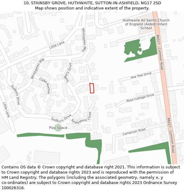 10, STAINSBY GROVE, HUTHWAITE, SUTTON-IN-ASHFIELD, NG17 2SD: Location map and indicative extent of plot