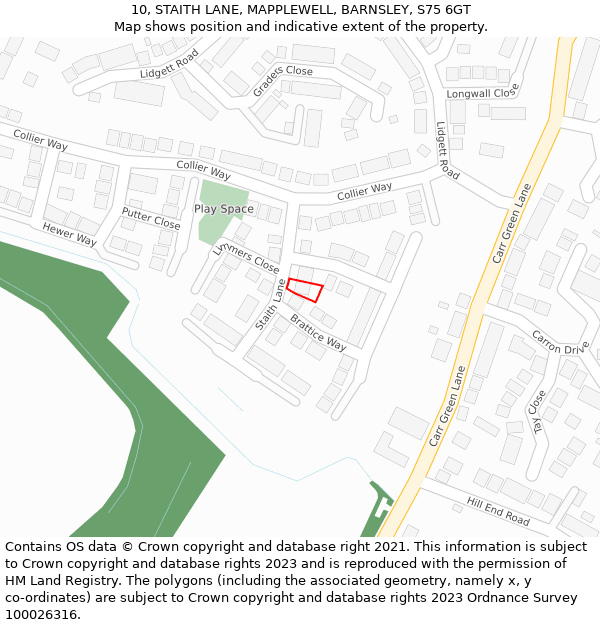 10, STAITH LANE, MAPPLEWELL, BARNSLEY, S75 6GT: Location map and indicative extent of plot