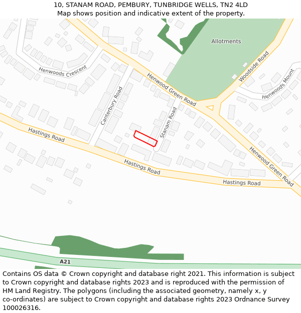 10, STANAM ROAD, PEMBURY, TUNBRIDGE WELLS, TN2 4LD: Location map and indicative extent of plot