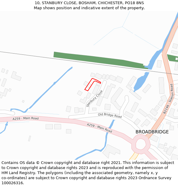 10, STANBURY CLOSE, BOSHAM, CHICHESTER, PO18 8NS: Location map and indicative extent of plot