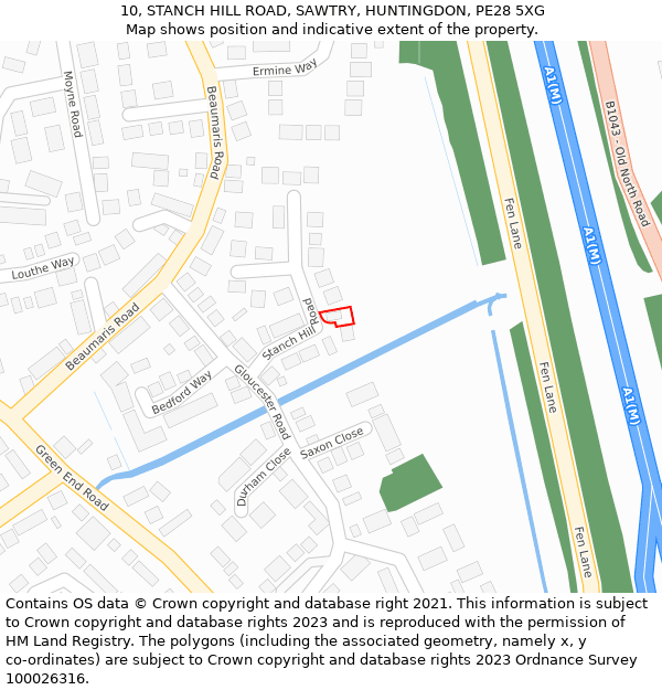 10, STANCH HILL ROAD, SAWTRY, HUNTINGDON, PE28 5XG: Location map and indicative extent of plot