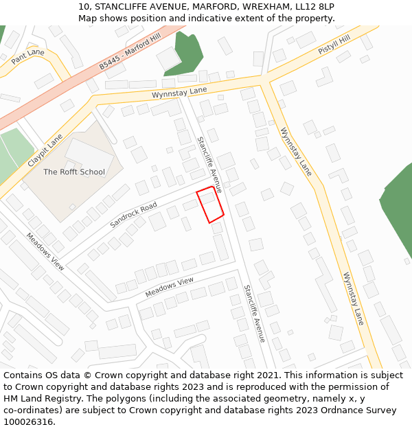 10, STANCLIFFE AVENUE, MARFORD, WREXHAM, LL12 8LP: Location map and indicative extent of plot