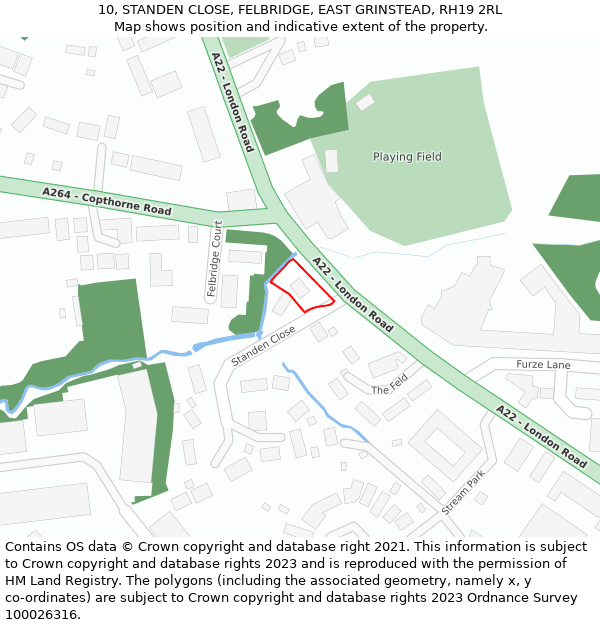 10, STANDEN CLOSE, FELBRIDGE, EAST GRINSTEAD, RH19 2RL: Location map and indicative extent of plot