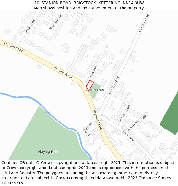 10, STANION ROAD, BRIGSTOCK, KETTERING, NN14 3HW: Location map and indicative extent of plot