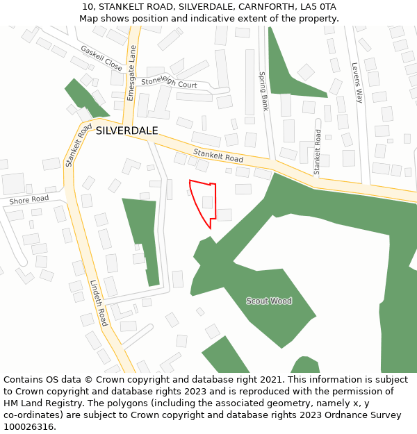10, STANKELT ROAD, SILVERDALE, CARNFORTH, LA5 0TA: Location map and indicative extent of plot