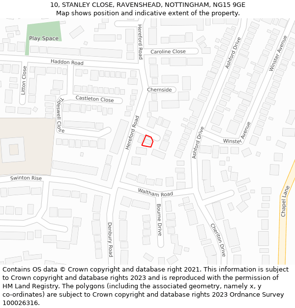 10, STANLEY CLOSE, RAVENSHEAD, NOTTINGHAM, NG15 9GE: Location map and indicative extent of plot
