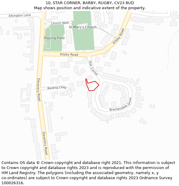 10, STAR CORNER, BARBY, RUGBY, CV23 8UD: Location map and indicative extent of plot