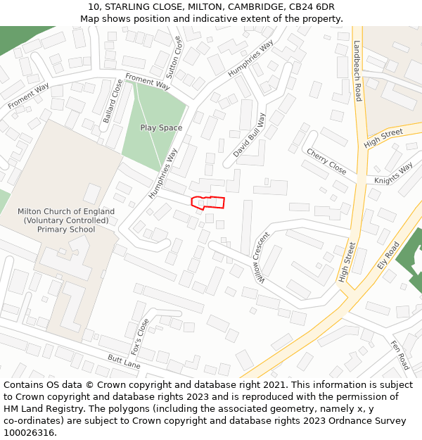 10, STARLING CLOSE, MILTON, CAMBRIDGE, CB24 6DR: Location map and indicative extent of plot