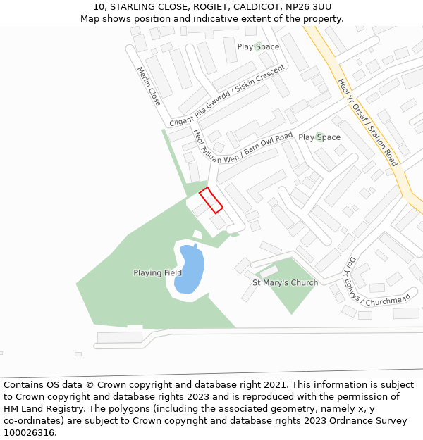 10, STARLING CLOSE, ROGIET, CALDICOT, NP26 3UU: Location map and indicative extent of plot