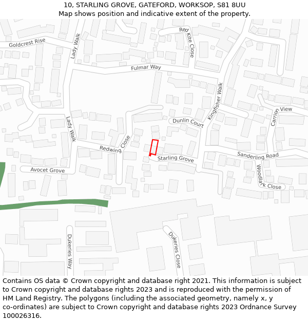 10, STARLING GROVE, GATEFORD, WORKSOP, S81 8UU: Location map and indicative extent of plot