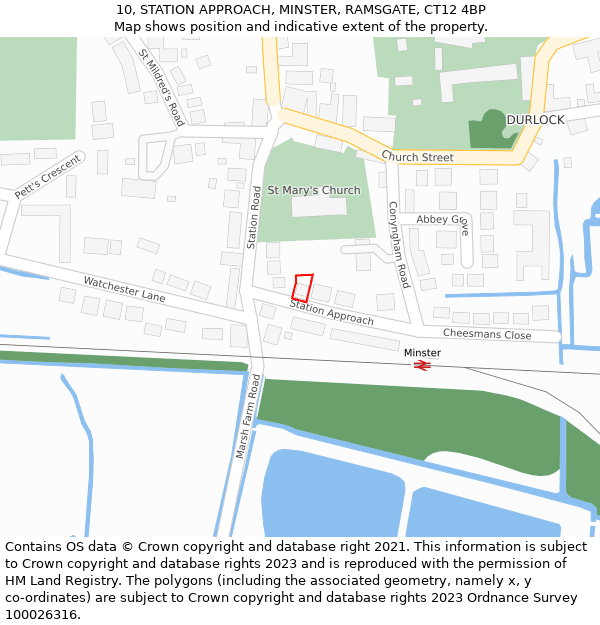 10, STATION APPROACH, MINSTER, RAMSGATE, CT12 4BP: Location map and indicative extent of plot