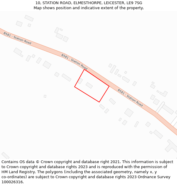 10, STATION ROAD, ELMESTHORPE, LEICESTER, LE9 7SG: Location map and indicative extent of plot