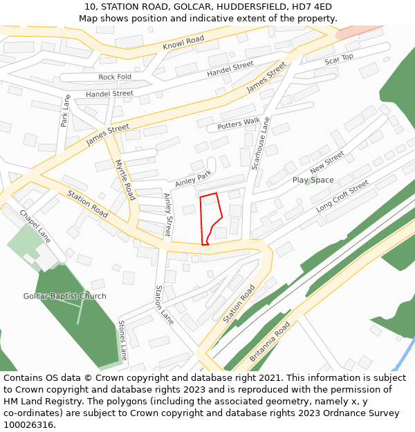 10, STATION ROAD, GOLCAR, HUDDERSFIELD, HD7 4ED: Location map and indicative extent of plot