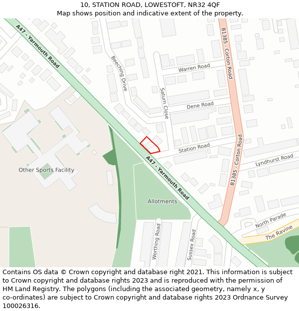 10, STATION ROAD, LOWESTOFT, NR32 4QF: Location map and indicative extent of plot