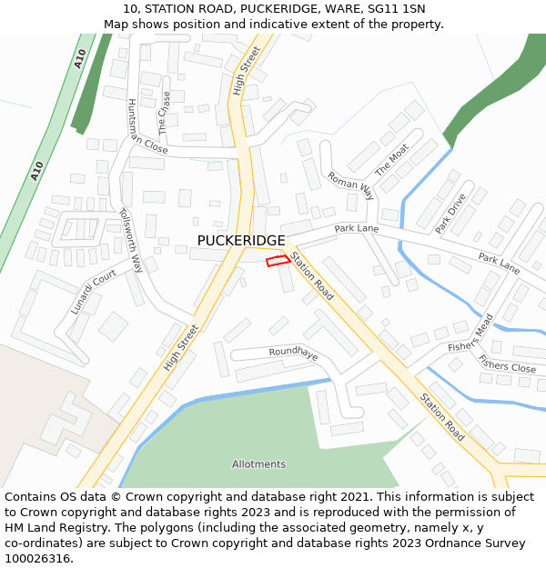 10, STATION ROAD, PUCKERIDGE, WARE, SG11 1SN: Location map and indicative extent of plot