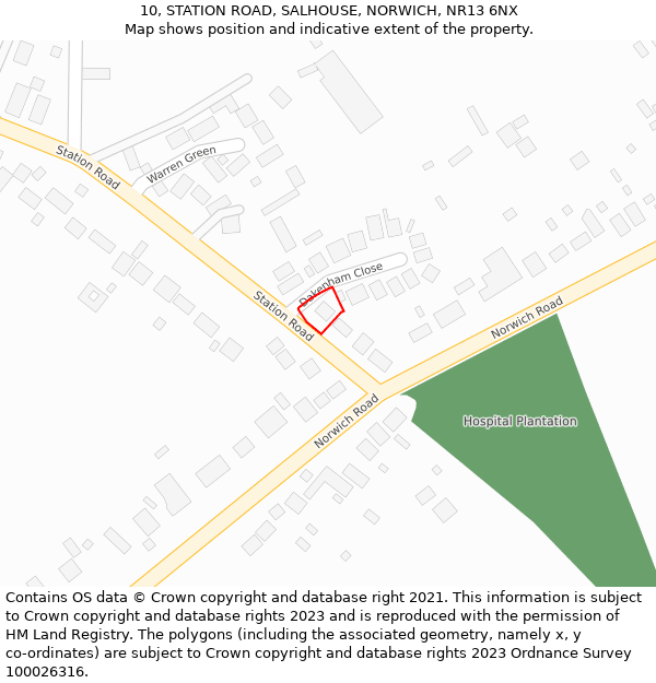 10, STATION ROAD, SALHOUSE, NORWICH, NR13 6NX: Location map and indicative extent of plot