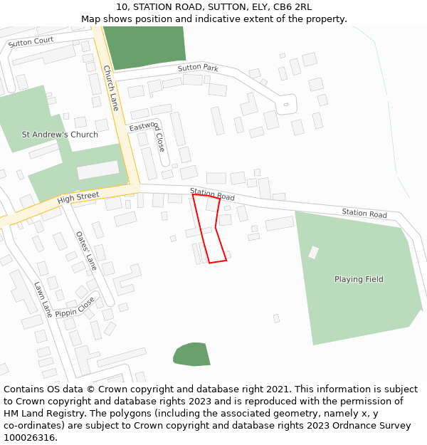 10, STATION ROAD, SUTTON, ELY, CB6 2RL: Location map and indicative extent of plot