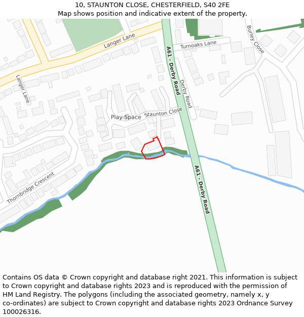 10, STAUNTON CLOSE, CHESTERFIELD, S40 2FE: Location map and indicative extent of plot