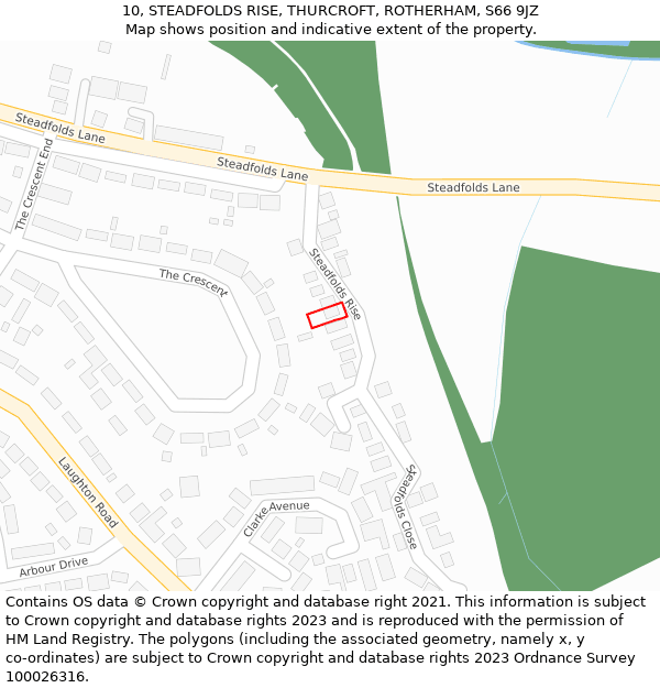 10, STEADFOLDS RISE, THURCROFT, ROTHERHAM, S66 9JZ: Location map and indicative extent of plot