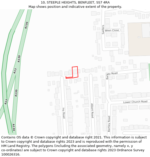 10, STEEPLE HEIGHTS, BENFLEET, SS7 4RA: Location map and indicative extent of plot