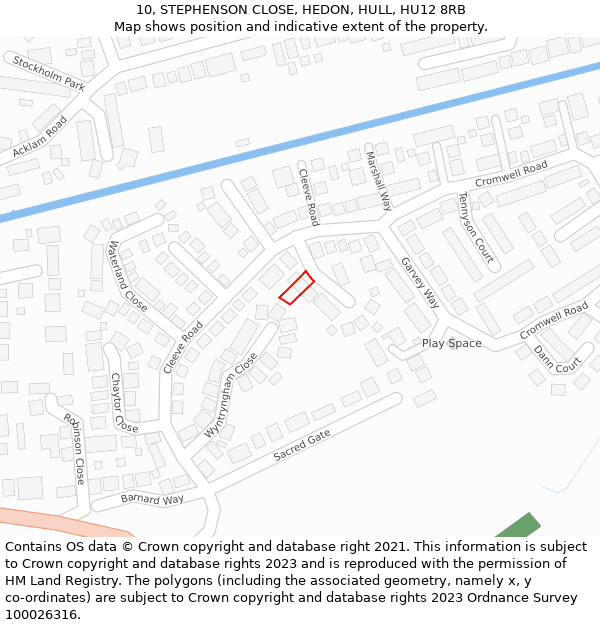 10, STEPHENSON CLOSE, HEDON, HULL, HU12 8RB: Location map and indicative extent of plot