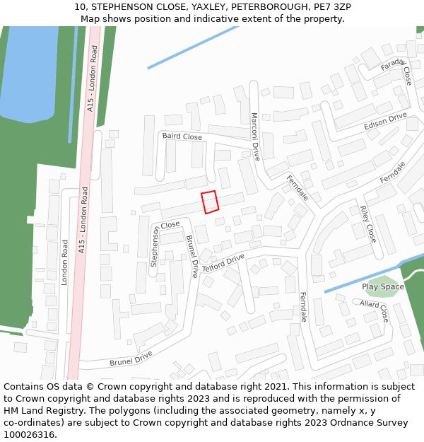 10, STEPHENSON CLOSE, YAXLEY, PETERBOROUGH, PE7 3ZP: Location map and indicative extent of plot