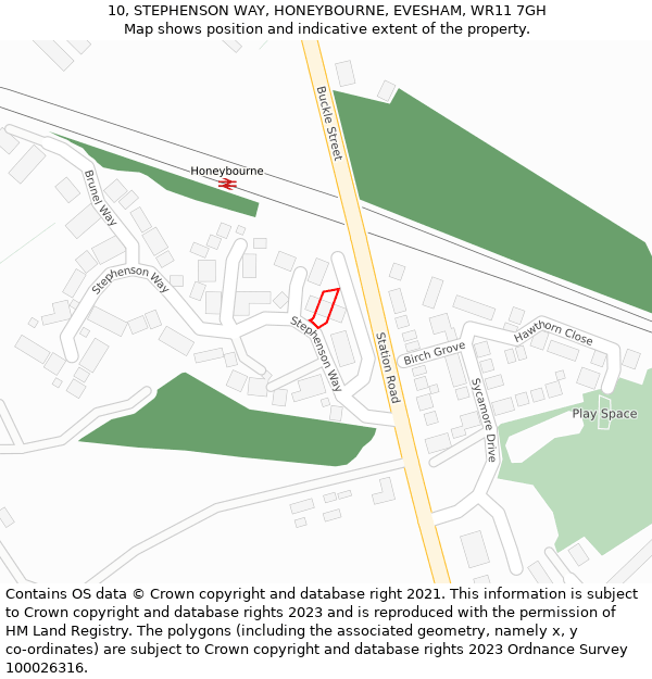 10, STEPHENSON WAY, HONEYBOURNE, EVESHAM, WR11 7GH: Location map and indicative extent of plot