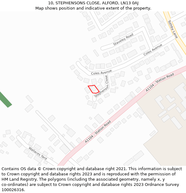 10, STEPHENSONS CLOSE, ALFORD, LN13 0AJ: Location map and indicative extent of plot