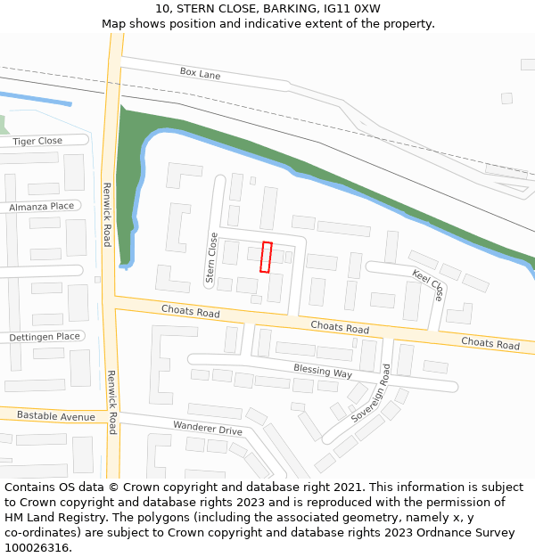 10, STERN CLOSE, BARKING, IG11 0XW: Location map and indicative extent of plot