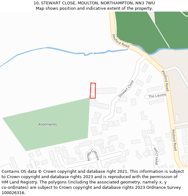 10, STEWART CLOSE, MOULTON, NORTHAMPTON, NN3 7WU: Location map and indicative extent of plot