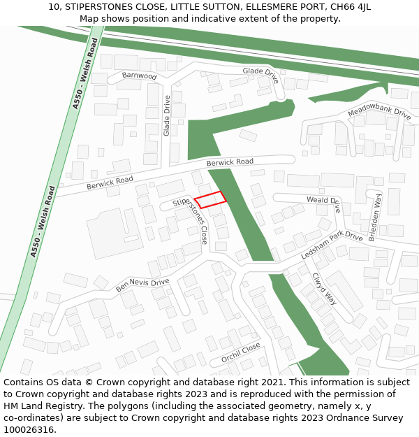 10, STIPERSTONES CLOSE, LITTLE SUTTON, ELLESMERE PORT, CH66 4JL: Location map and indicative extent of plot