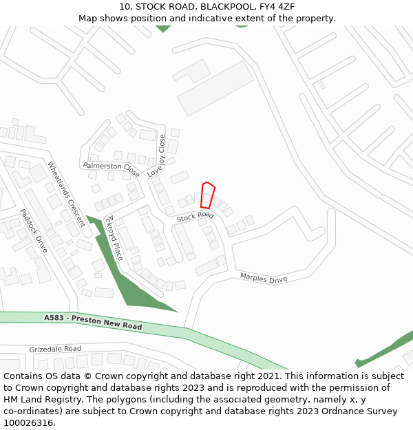 10, STOCK ROAD, BLACKPOOL, FY4 4ZF: Location map and indicative extent of plot