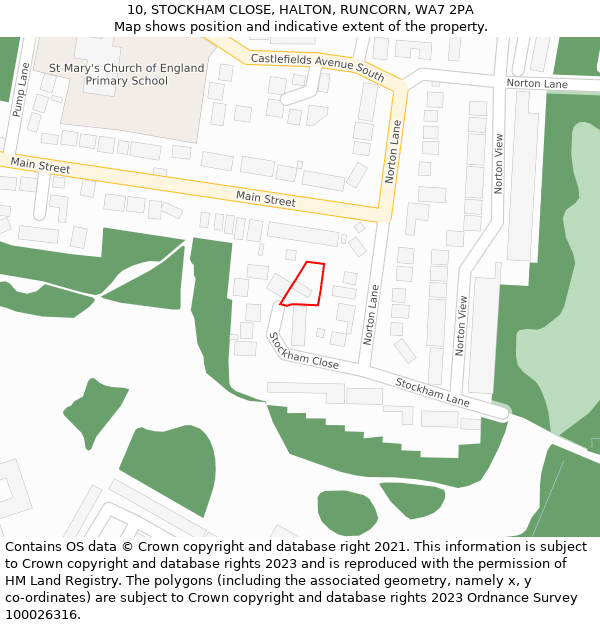 10, STOCKHAM CLOSE, HALTON, RUNCORN, WA7 2PA: Location map and indicative extent of plot