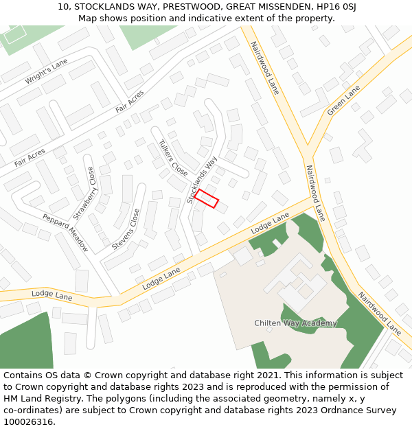 10, STOCKLANDS WAY, PRESTWOOD, GREAT MISSENDEN, HP16 0SJ: Location map and indicative extent of plot