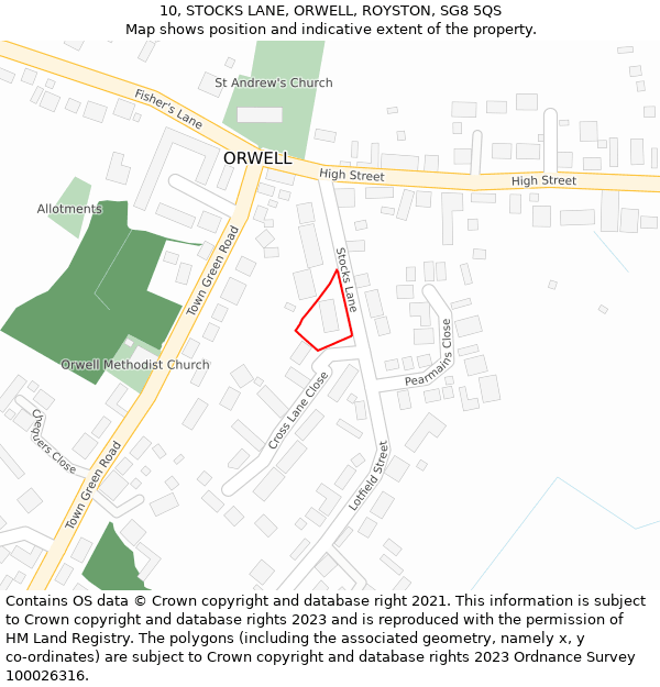 10, STOCKS LANE, ORWELL, ROYSTON, SG8 5QS: Location map and indicative extent of plot