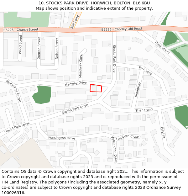 10, STOCKS PARK DRIVE, HORWICH, BOLTON, BL6 6BU: Location map and indicative extent of plot