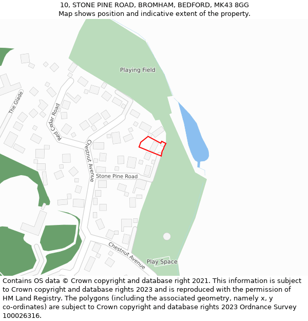 10, STONE PINE ROAD, BROMHAM, BEDFORD, MK43 8GG: Location map and indicative extent of plot