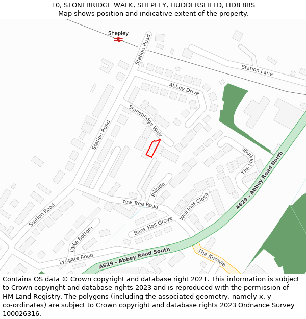 10, STONEBRIDGE WALK, SHEPLEY, HUDDERSFIELD, HD8 8BS: Location map and indicative extent of plot