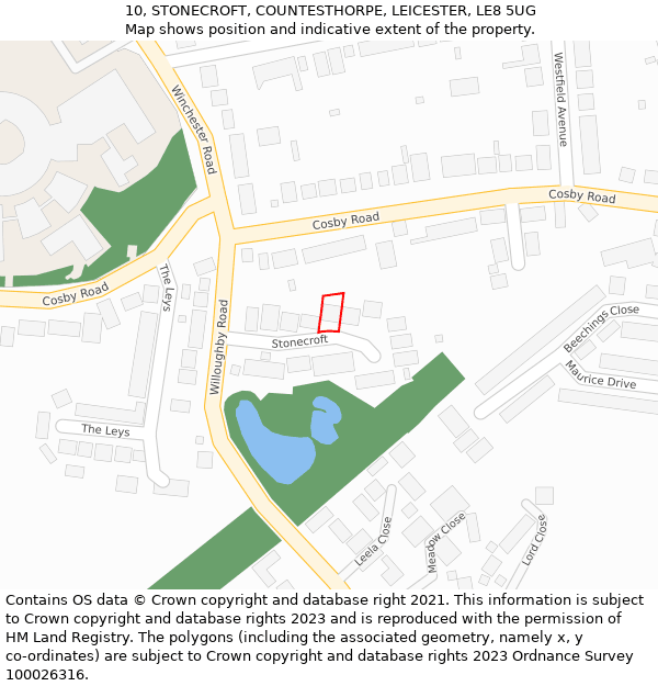 10, STONECROFT, COUNTESTHORPE, LEICESTER, LE8 5UG: Location map and indicative extent of plot