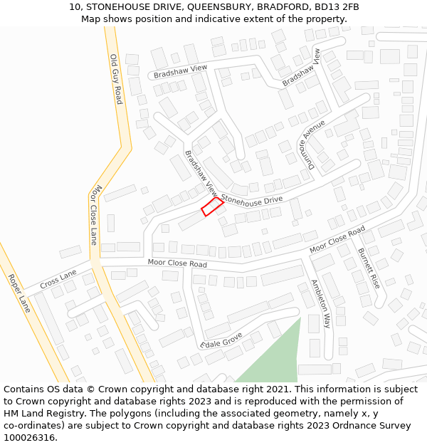 10, STONEHOUSE DRIVE, QUEENSBURY, BRADFORD, BD13 2FB: Location map and indicative extent of plot