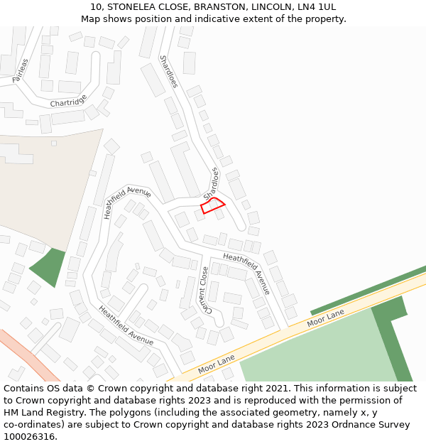 10, STONELEA CLOSE, BRANSTON, LINCOLN, LN4 1UL: Location map and indicative extent of plot