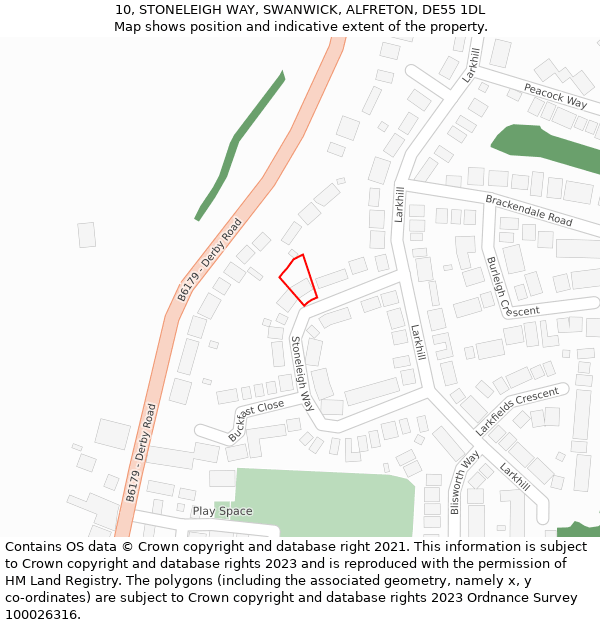 10, STONELEIGH WAY, SWANWICK, ALFRETON, DE55 1DL: Location map and indicative extent of plot