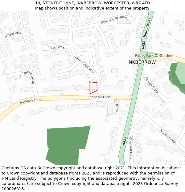 10, STONEPIT LANE, INKBERROW, WORCESTER, WR7 4ED: Location map and indicative extent of plot