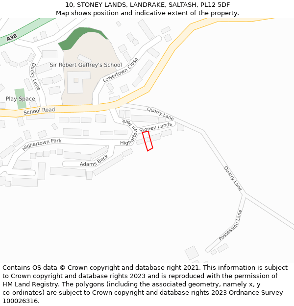 10, STONEY LANDS, LANDRAKE, SALTASH, PL12 5DF: Location map and indicative extent of plot