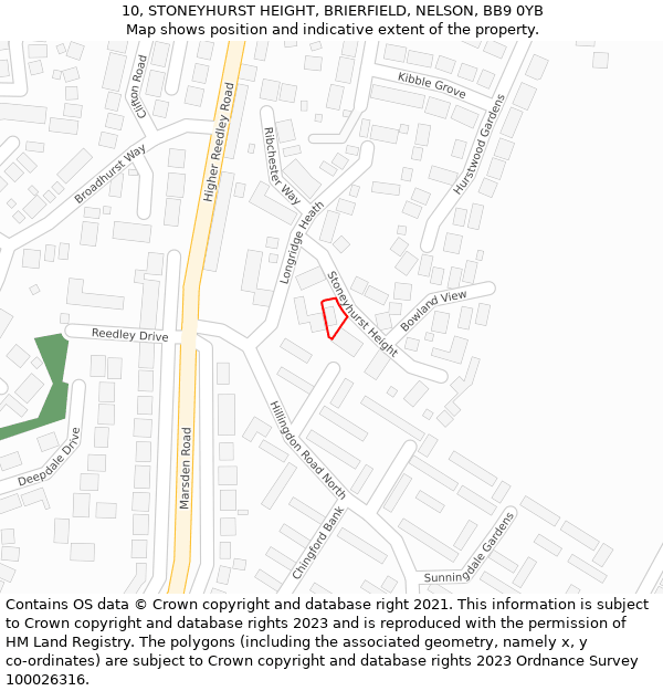 10, STONEYHURST HEIGHT, BRIERFIELD, NELSON, BB9 0YB: Location map and indicative extent of plot