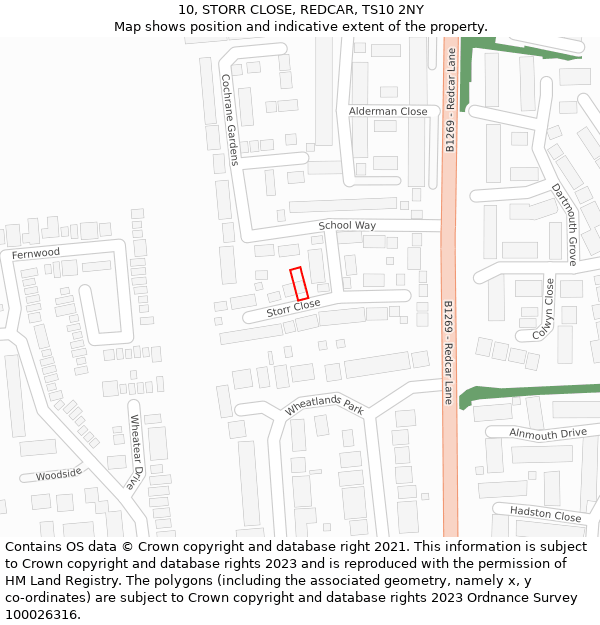 10, STORR CLOSE, REDCAR, TS10 2NY: Location map and indicative extent of plot